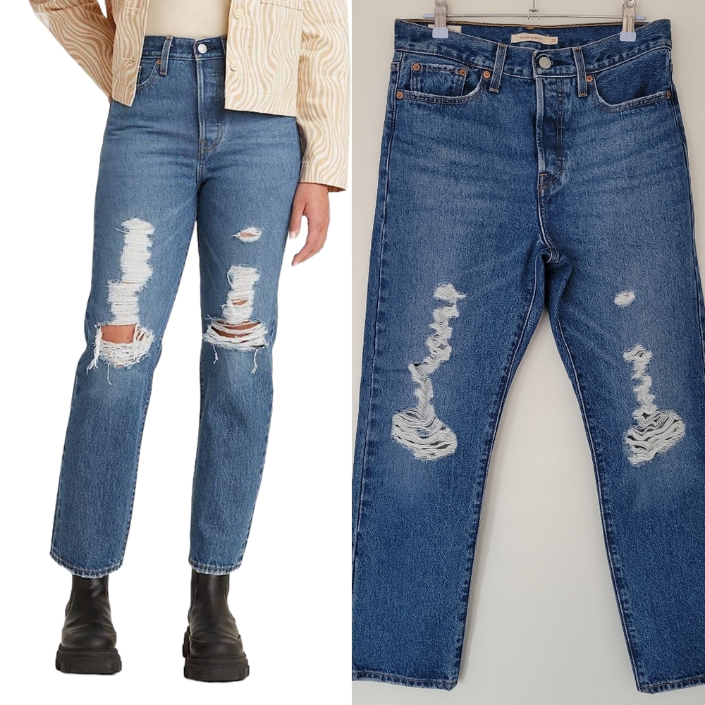 NWOT Levi's Women's‎ Premium Wedgie Straight Distressed Denim Jeans 28